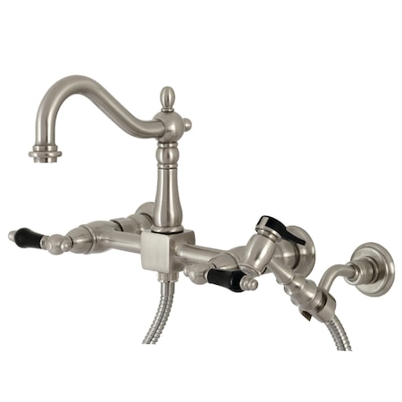 Kingston Brass Duchess Wall Mount Bridge Kitchen Faucet W/Brass Sprayer, Nickel KS1268PKLBS